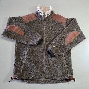 Alf Sherpa Fleece Jacket‎ Brown Full Zip Outdoor Hiking Pullover Mens Small